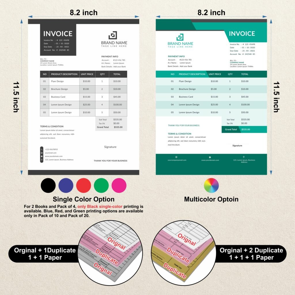 A4 size bill book (50 sheets bill book) Single color | Custom Printing ...